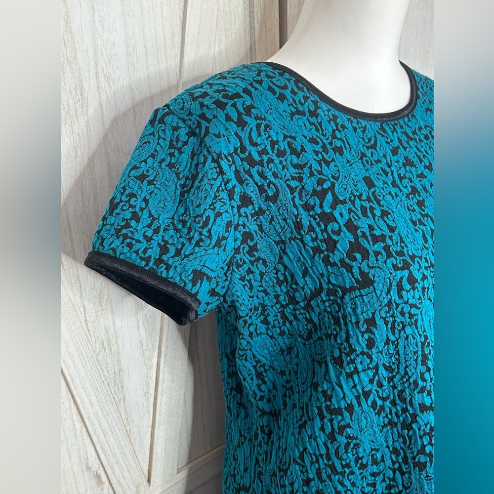 EUC Blair Teal Black Midi Dress Paisley Damask sz M crew neck fit & flair moody - Picture 4 of 11